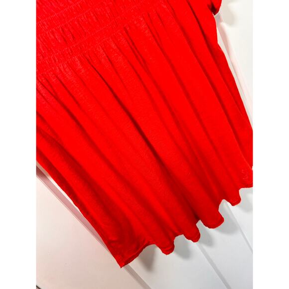 Free People Women's Linen Blend Smocked Dani Tee T Shirt Top Red Size XS‎ - Picture 6 of 12